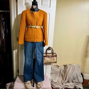 Womens LL Bean Signature Wool Boucle Tweed Crop Jacket Classic Preppy Carrot 12